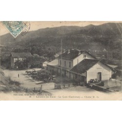 34 LAMALOU-LES-BAINS. La Gare avec Attelages Fiacres pour Hôtels vers 1904