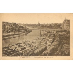 SAARBRÜCKEN. Louisenbrücke mit Saarpartie, Péniches 1919