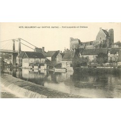 3 cpa 72 BEAUMONT-SUR-SARTHE. Pont Suspendu et Château, vue panoramique à Saint-Pierre