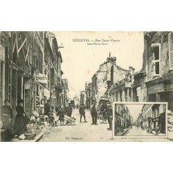 02 SOISSONS. Commerces Rue Saint-Martin avec autre vue miniature avant la Guerre