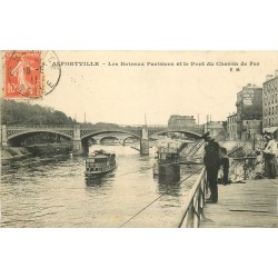 94 ALFORTVILLE. Les Bateaux Parisiens et Péniche Byrrh avec Pêcheur à la ligne 1911