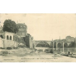 47 VILLENEUVE-SUR-LOT. Péniches à la Cale avec Pont et Mairie 1909