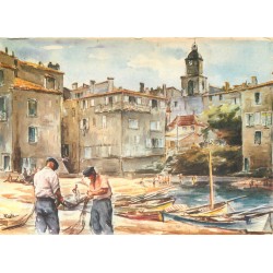 83 SAINT-TROPEZ. Le Port de la Ponche par Rogle. Pêcheurs et leurs filets de Pêche