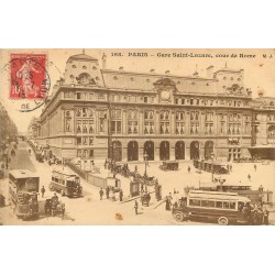 5 Cpa PARIS. Gare St-Lazare Eglise St-Eustache et Notre-Dame, Lac Bois Boulogne et Invalides