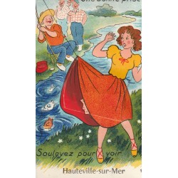 Carte postale à système 50 HAUTEVILLE-SUR-MER. Soulevez la jupe et vous verrez 10 mini-vues