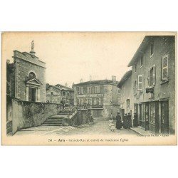 carte postale ancienne 01 Ars. Grande Rue et Eglise. Hôtel Pertnant et Tabac