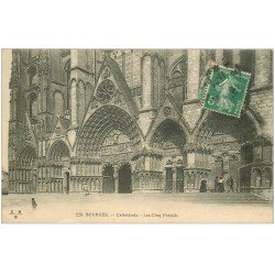carte postale ancienne 18 BOURGES. La Cathédrale les Cinq Portails 1913