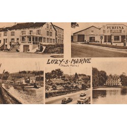 52 LUZY-SUR-MARNE. Hôtel Restaurant Beauséjour, pompes à essence Purfina et Péniche 1961