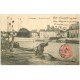 carte postale ancienne 18 BOURGES. La gare du Canal vers 1907. Vieille Femme et tuyau d'eau sale face Entrepot Grande Tuilerie
