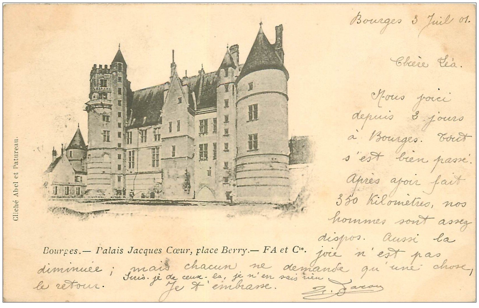carte postale ancienne 18 BOURGES. Palais Jacques Coeur Place Berry 1901