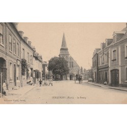 27 SERQUIGNY. Attelage et enfants devant Commerces dans Le Bourg 1913
