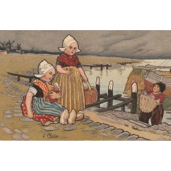 Illustrateur WELLS. Les Enfants au Pays-Bas. Le retour de Pêche