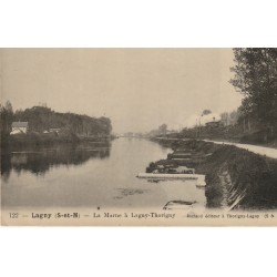 Superbe Lot 2 cpa 77 LAGNY-THORIGNY. Les bords de Marne avec locomotive
