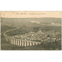 carte postale ancienne 18 SAINT-SATUR. Vue générale et Viaduc 1924