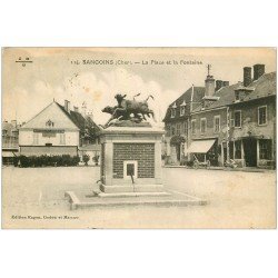 carte postale ancienne 18 SANCOINS. Place et Fontaine 1907. Hôtel Saint-Joseph