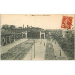 carte postale ancienne 18 VIERZON. La Gare et Train Locomotive à vapeur 1918