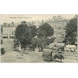 carte postale ancienne 18 VIERZON. Le Marché Place de l'Hôtel de Ville 1916. Attelage Molleron