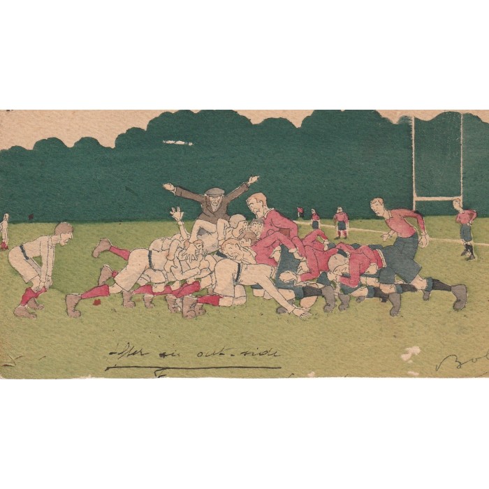 Carte postale avec des hommes jouant au rugby