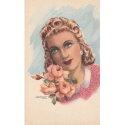 Illustrateur Albert FEMME AUX ROSES art déco
