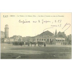 carte postale ancienne 19 BRIVE. Théâtre et Château d'Eau 1917. Les Bleus à l'exercice
