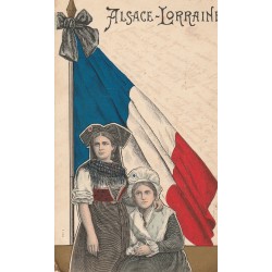 Militaires ALSACE-LORRAINE Deux patriotes avec le Drapeau français 1904