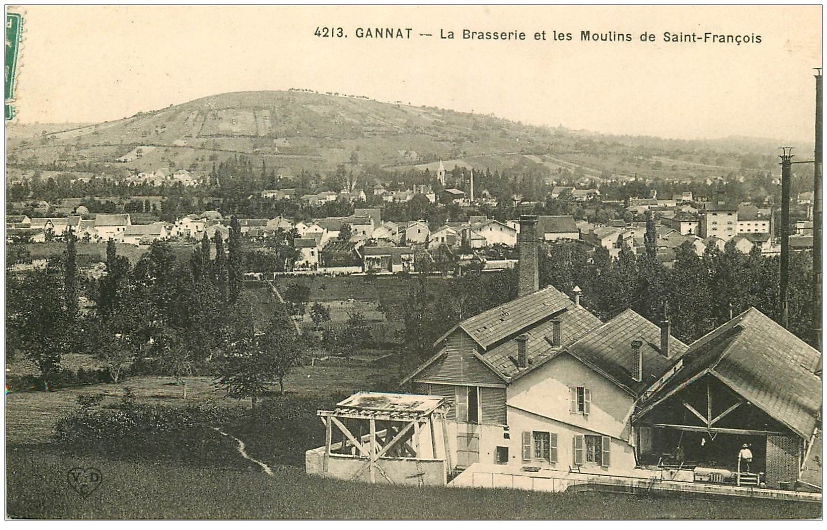 carte postale ancienne 03 GANNAT. Brasserie et Moulins de Saint-François 1909