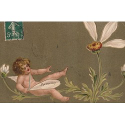 Superbe carte gaufrée L'ANGE ou ANGELOT avec la Marguerite à effeuiller 1907 "beaucoup"