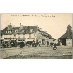 19 LE LUBERZAC. La Place et l'Avenue de la Gare 1925. Café Laporte et Dupuy. Hôtel des Voyageurs et Epicerie