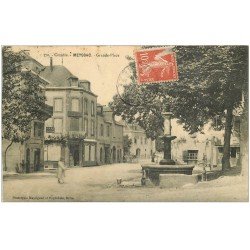 carte postale ancienne 19 MEYSSAC. Grande-Place 1909. Coiffeur Lescale et David Tabac