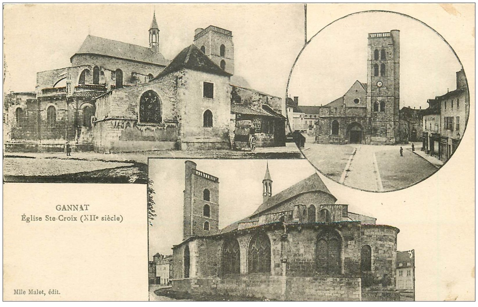 carte postale ancienne 03 GANNAT. Eglise Sainte-Croix. Edition Malot librairie