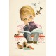 illustrateur GALLARDA fillette assise lisant un livre avec animaux autour