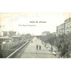 2 cpa SALUTI DA LIVORNO. Viale Regina Margherita et il Porto1906