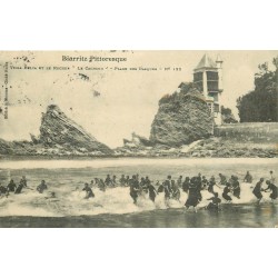 3 cpa 64 BIARRITZ. Villa Bella Le Cachaou, Rocher de la Vierge et Grande Plage