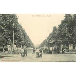 5 cpa 42 SAINT-ETIENNE. Tramway Cours Fauriel, Hôtel de Ville rue Paris, Hospices, Caserne Quartier Grouchy