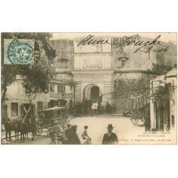 carte postale ancienne 20 BASTIA. Entrée de la Citadelle 1904 attelage et Coiffeur Moncio