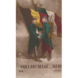 DRAPEAUX MILITAIRES. Vaillant Belge merci, défense du Drapeau et canons 1915-17
