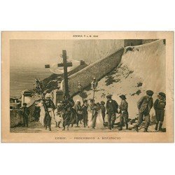 carte postale ancienne 20 CORSE. Bonifacio. Une Procession. Agenda P.L.M de 1923