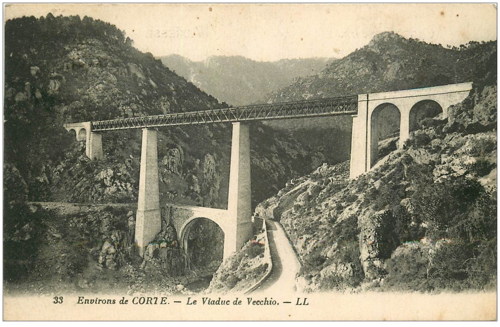 carte postale ancienne 20 CORSE. Corte. Le Viaduc de Vecchio 1927