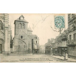 61 LA FERTE-MACE. Vieille Eglise et Café du Commerce rue de la Teinture 1904