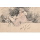 Ange Angelot tenant un livre, dos simple, voyagé en 1903 illustrateur à identifier