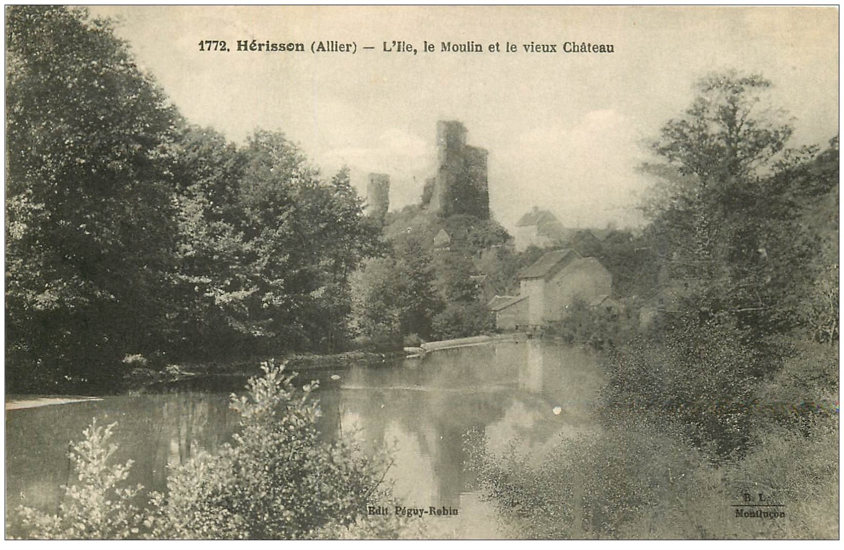 carte postale ancienne 03 HERISSON. Ile, Moulin et Vieux Château 1927
