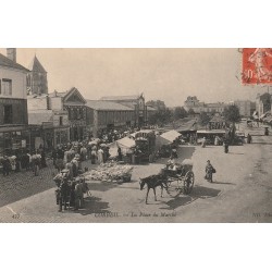 91 CORBEIL. Marchands et attelage Place du Marché 1907