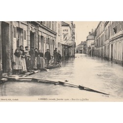 91 CORBEIL. Passerelles et barque Rue du 14 Juillet inondée en 1910