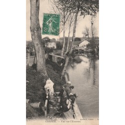 91 CORBEIL. Lavandières sur l'Essonne 1908 éditions Quenard "Tabacs"