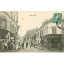 93 NOISY-LE-SEC. Charcuterie et Coiffeur rue de l'Eglise 1908