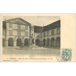 carte postale ancienne 21 BEAUNE. Hôtel de Ville 1906 et Monument des Combattants de 1870