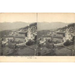 20 SARTENE. Eglise Saint-Damien et la Ville en carte stéréoscopique