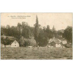 21 CHATILLON-SUR-SEINE. Panorama de Saint-Vorles. Paysan et Vaches au Pré vers 1914