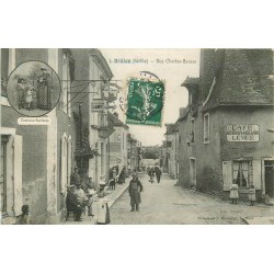 72 BRÛLON. Cafés Lamy et des Voyageurs Lémée rue Charles-Bareau 1907