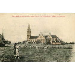 4 x cpa 61 LA GRANDE TRAPPE. Eglise, Fenaison et moines se rendant au travail ainsi qu'une prière route de Soligny